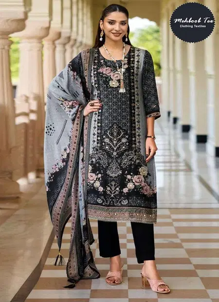 Black Grey Mehboob Tex 1715 Viscose Maslin Pakistani Salwar Suit Suppliers In India